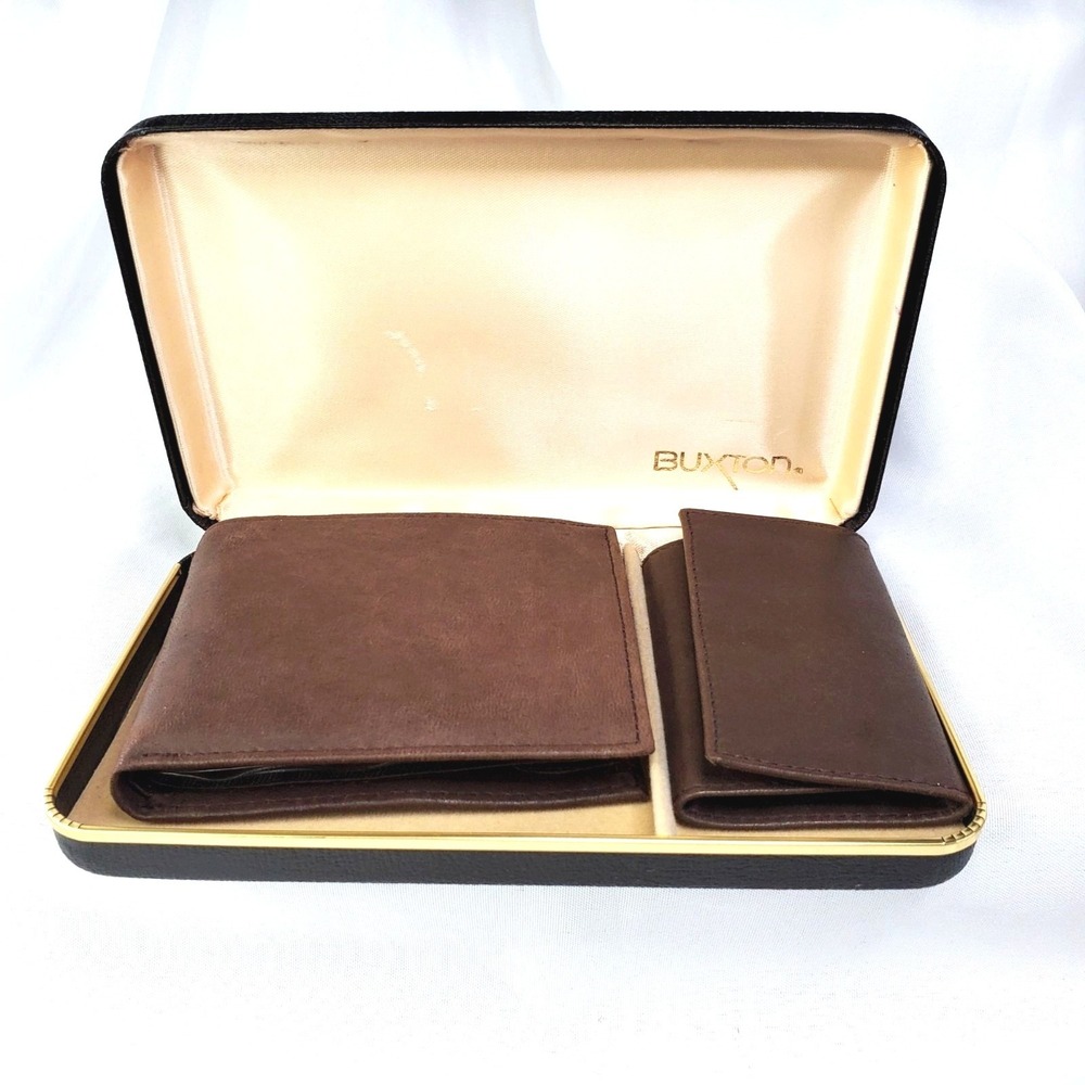 Buxton Natural Brown Mouton Leather Convertible Wallet Set With Keychain Holder